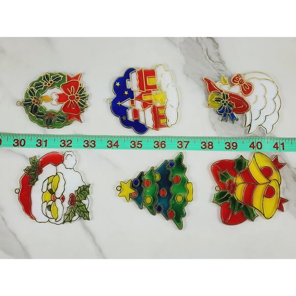 Christmas Sun Catcher Window Decor Plaque 3" Plastic Stained Glass Style 90's x6 - Picture 11 of 11